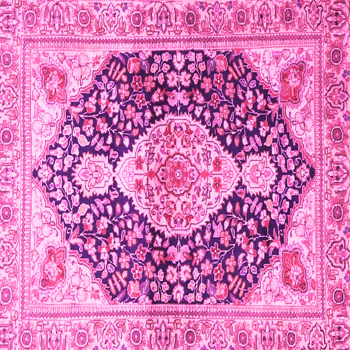 Square Machine Washable Medallion Pink Traditional Rug, wshtr4092pnk