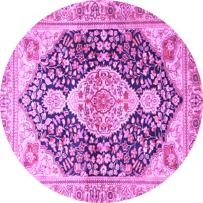 Round Machine Washable Medallion Purple Traditional Area Rugs, wshtr4092pur