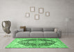 Machine Washable Medallion Emerald Green Traditional Area Rugs in a Living Room,, wshtr4092emgrn