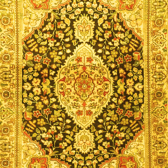 Machine Washable Medallion Yellow Traditional Rug, wshtr4092yw