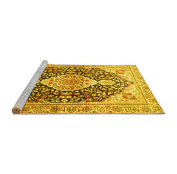 Sideview of Machine Washable Medallion Yellow Traditional Rug, wshtr4092yw