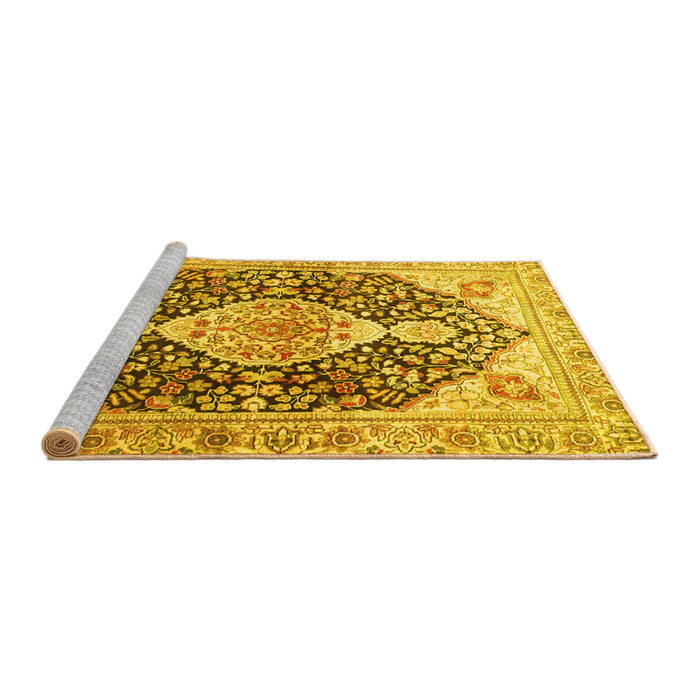 Sideview of Machine Washable Medallion Yellow Traditional Rug, wshtr4092yw