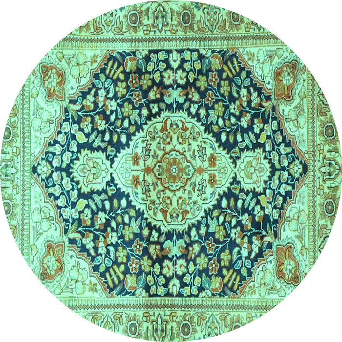 Round Medallion Turquoise Traditional Rug, tr4092turq