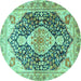 Round Medallion Turquoise Traditional Rug, tr4092turq