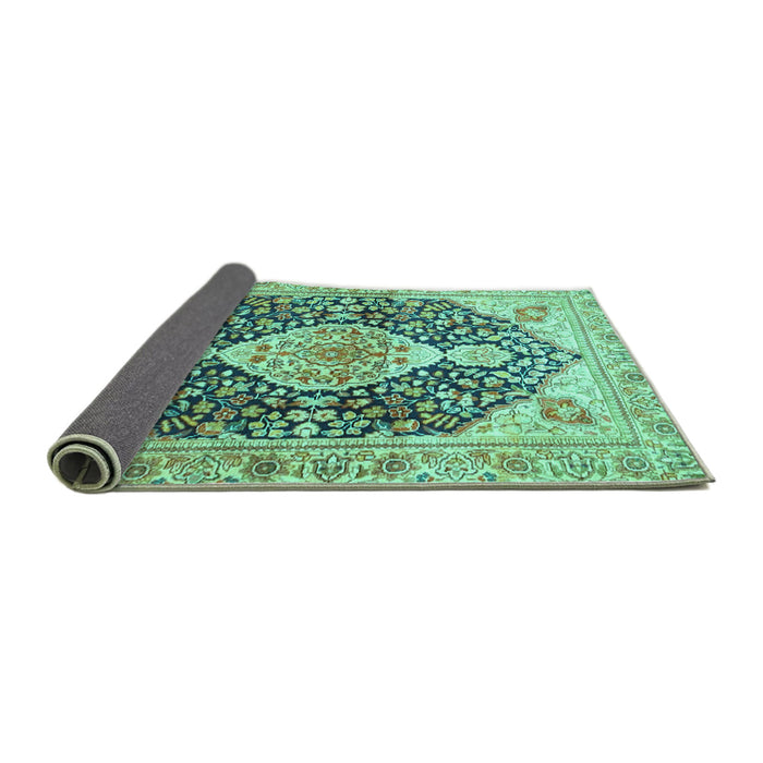 Sideview of Medallion Turquoise Traditional Rug, tr4092turq