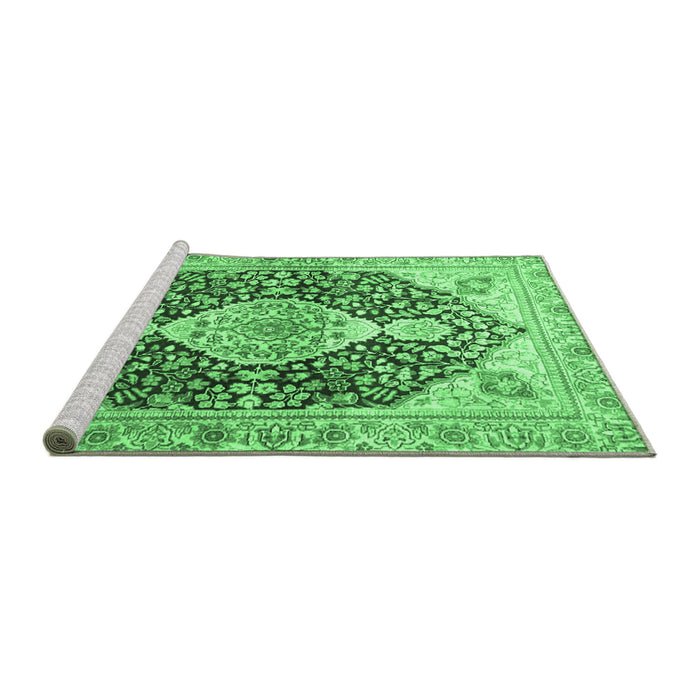 Sideview of Machine Washable Medallion Emerald Green Traditional Area Rugs, wshtr4092emgrn