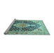 Sideview of Machine Washable Medallion Light Blue Traditional Rug, wshtr4092lblu