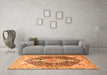 Machine Washable Medallion Orange Traditional Area Rugs in a Living Room, wshtr4092org