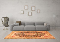 Machine Washable Medallion Orange Traditional Rug, wshtr4092org