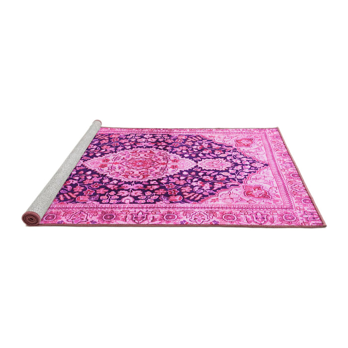Sideview of Machine Washable Medallion Pink Traditional Rug, wshtr4092pnk