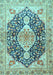 Machine Washable Medallion Light Blue Traditional Rug, wshtr4092lblu