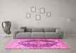 Machine Washable Medallion Pink Traditional Rug in a Living Room, wshtr4092pnk