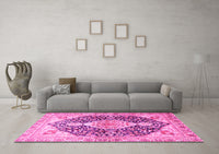 Machine Washable Medallion Pink Traditional Rug, wshtr4092pnk