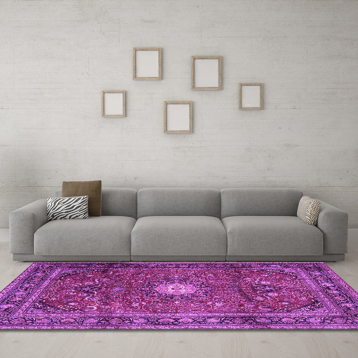 Machine Washable Persian Purple Traditional Area Rugs in a Living Room, wshtr4093pur