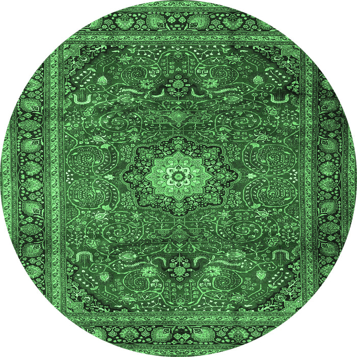 Round Persian Emerald Green Traditional Rug, tr4093emgrn