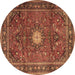 Round Machine Washable Persian Brown Traditional Rug, wshtr4093brn