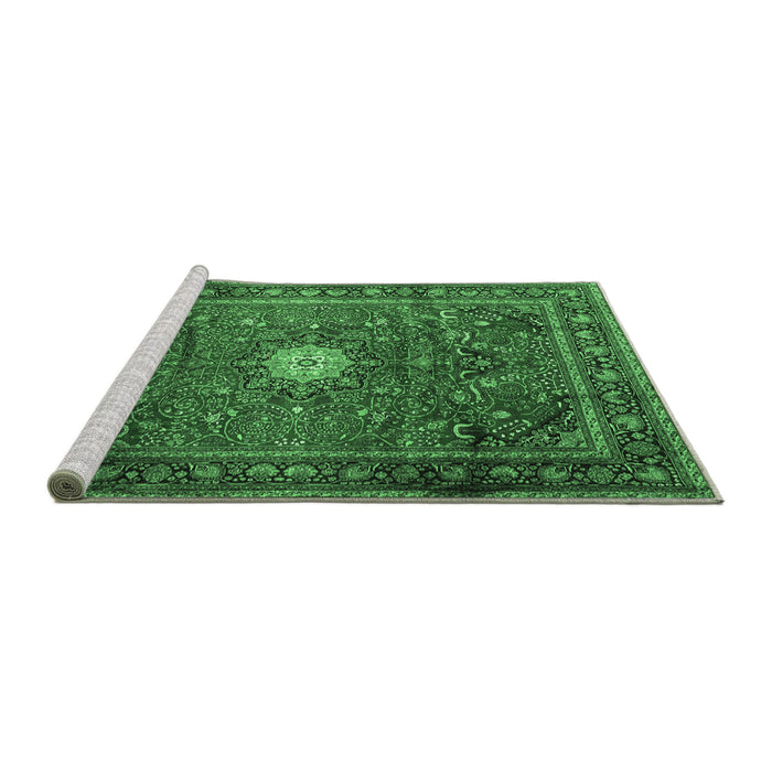Sideview of Machine Washable Persian Emerald Green Traditional Area Rugs, wshtr4093emgrn