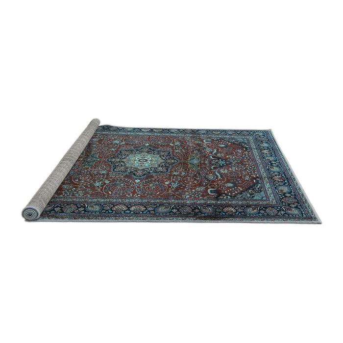 Sideview of Machine Washable Persian Light Blue Traditional Rug, wshtr4093lblu