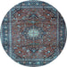 Round Machine Washable Persian Light Blue Traditional Rug, wshtr4093lblu