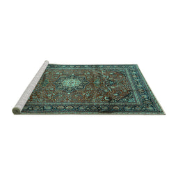 Sideview of Machine Washable Persian Turquoise Traditional Area Rugs, wshtr4093turq
