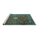 Sideview of Machine Washable Persian Turquoise Traditional Area Rugs, wshtr4093turq