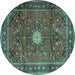 Round Machine Washable Persian Turquoise Traditional Area Rugs, wshtr4093turq