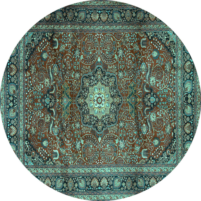 Round Persian Turquoise Traditional Rug, tr4093turq