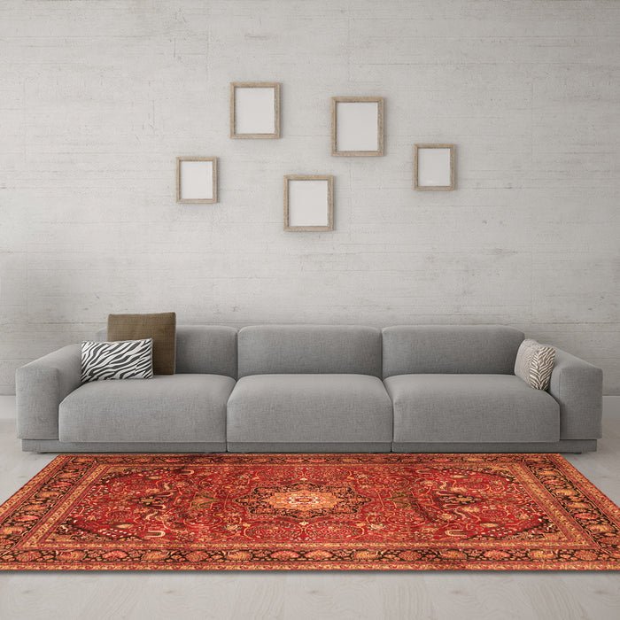 Machine Washable Persian Orange Traditional Area Rugs in a Living Room, wshtr4093org