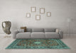 Machine Washable Persian Turquoise Traditional Area Rugs in a Living Room,, wshtr4093turq