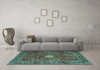 Machine Washable Persian Turquoise Traditional Rug, wshtr4093turq