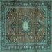 Square Machine Washable Persian Turquoise Traditional Area Rugs, wshtr4093turq