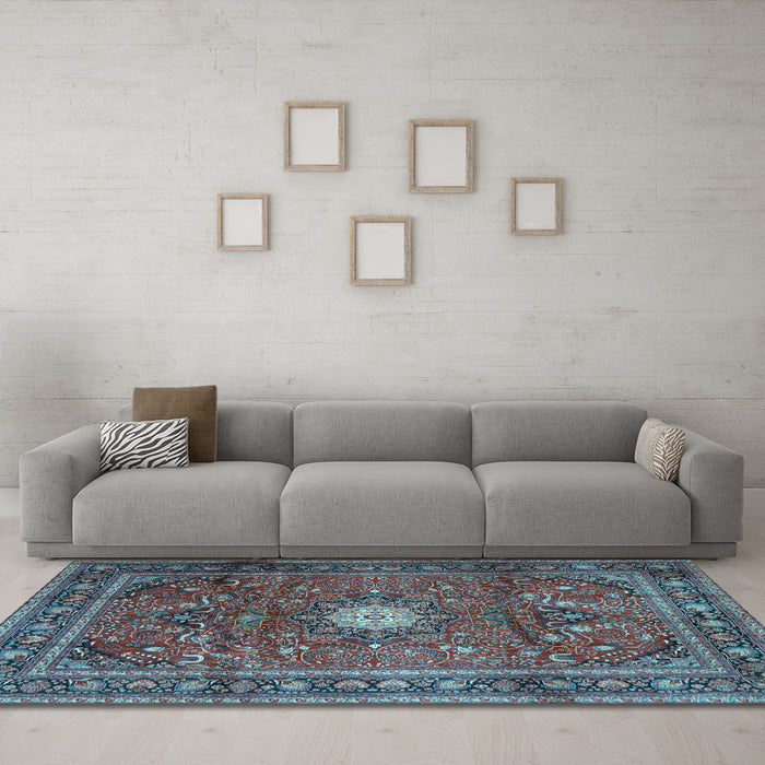 Machine Washable Persian Light Blue Traditional Rug in a Living Room, wshtr4093lblu