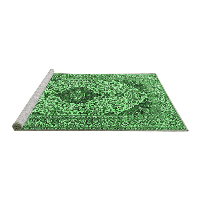 Sideview of Machine Washable Persian Emerald Green Traditional Area Rugs, wshtr4094emgrn