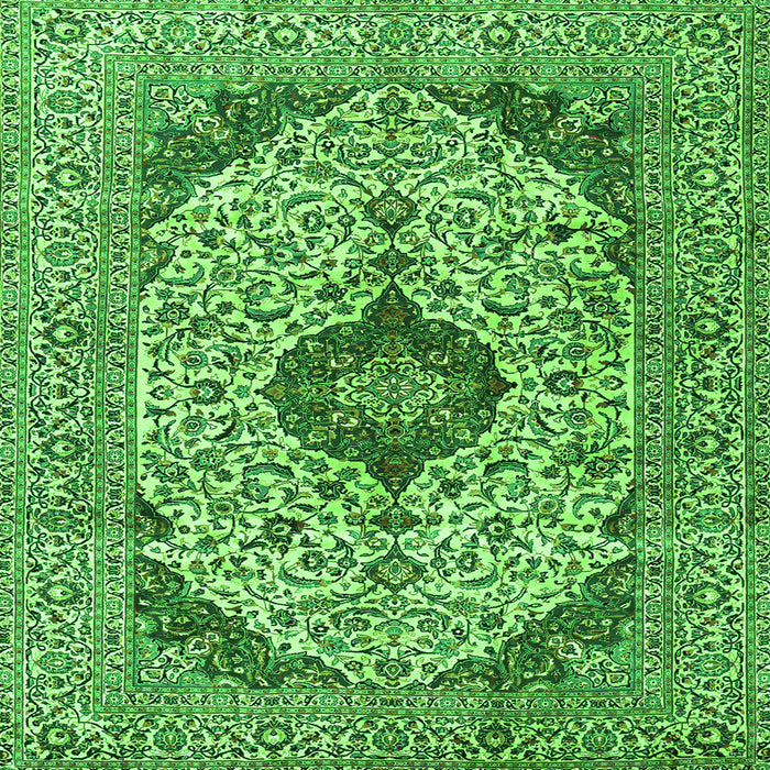 Round Machine Washable Persian Green Traditional Area Rugs, wshtr4094grn