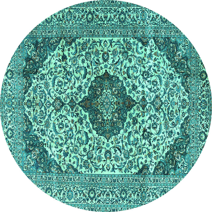 Round Machine Washable Persian Turquoise Traditional Area Rugs, wshtr4094turq