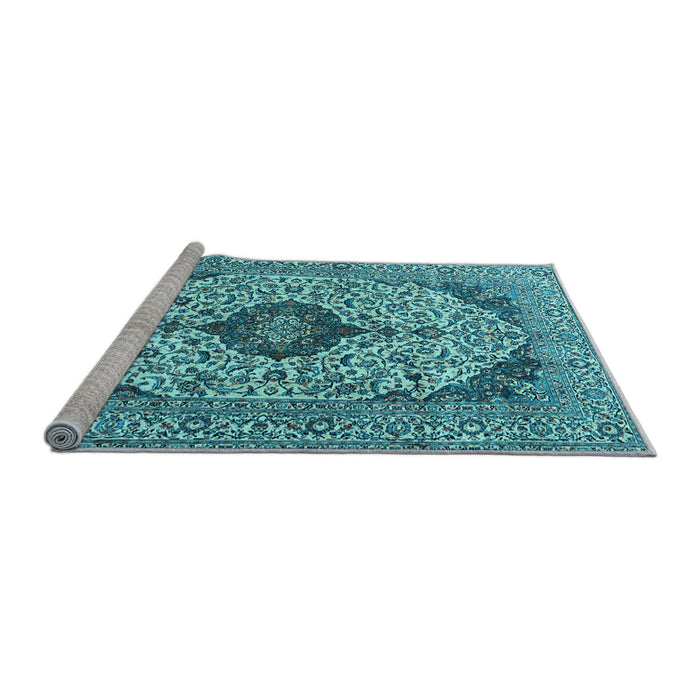 Sideview of Machine Washable Persian Light Blue Traditional Rug, wshtr4094lblu