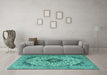 Machine Washable Persian Turquoise Traditional Area Rugs in a Living Room,, wshtr4094turq