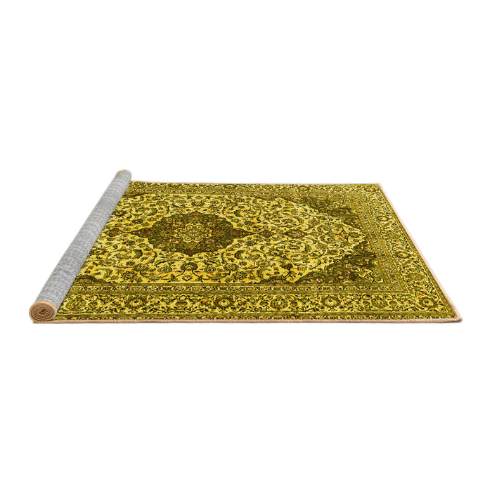Sideview of Machine Washable Persian Yellow Traditional Rug, wshtr4094yw