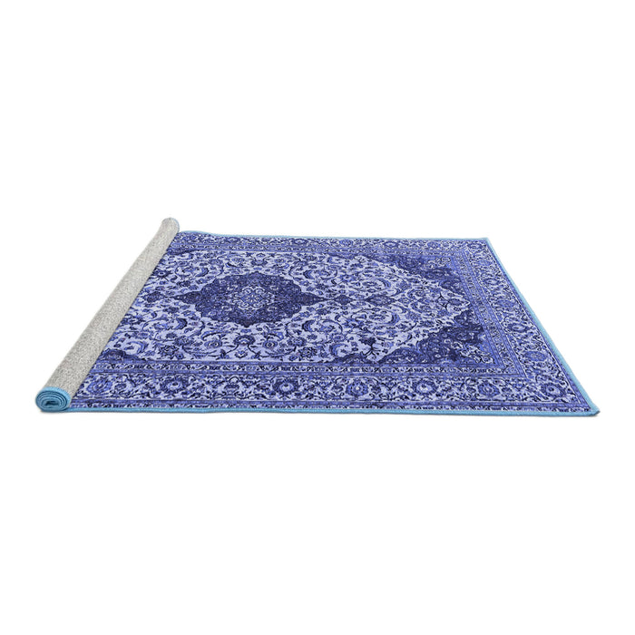 Sideview of Machine Washable Persian Blue Traditional Rug, wshtr4094blu