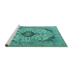 Sideview of Machine Washable Persian Turquoise Traditional Area Rugs, wshtr4094turq