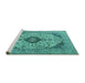 Sideview of Machine Washable Persian Turquoise Traditional Area Rugs, wshtr4094turq