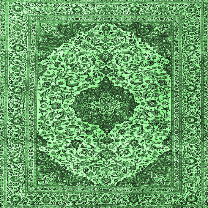 Square Machine Washable Persian Emerald Green Traditional Area Rugs, wshtr4094emgrn