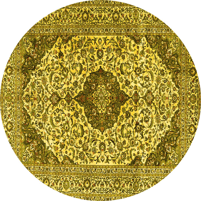 Round Machine Washable Persian Yellow Traditional Rug, wshtr4094yw