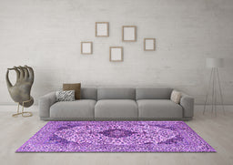 Machine Washable Persian Purple Traditional Area Rugs in a Living Room, wshtr4094pur