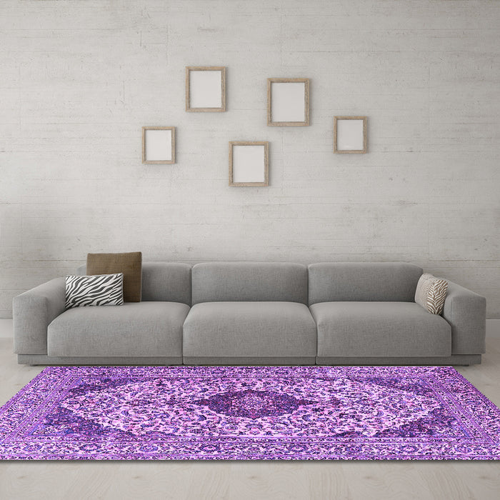 Machine Washable Persian Purple Traditional Area Rugs in a Living Room, wshtr4094pur