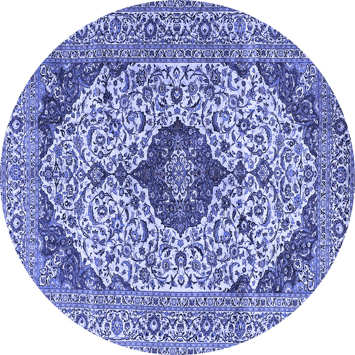 Round Machine Washable Persian Blue Traditional Rug, wshtr4094blu