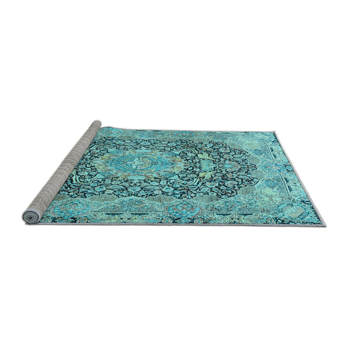 Sideview of Machine Washable Persian Light Blue Traditional Rug, wshtr4095lblu
