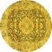 Round Machine Washable Persian Yellow Traditional Rug, wshtr4095yw