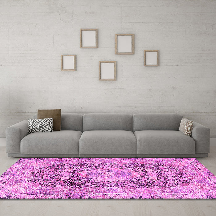 Machine Washable Persian Pink Traditional Rug in a Living Room, wshtr4095pnk