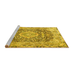Sideview of Machine Washable Persian Yellow Traditional Rug, wshtr4095yw